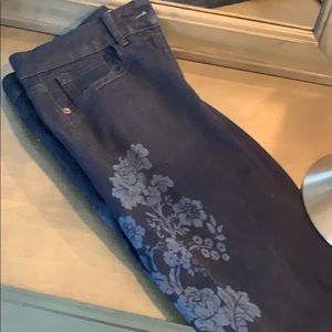 Blue jeans with unusual pattern